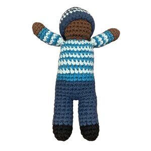 pebble handmade knot toy rattle boy doll dark skin 7” Baby Toy Blue